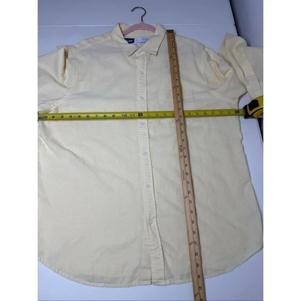Old Navy Men's Linen Blend Long Sleeve Button-Up Shirt Light Yellow Size XL - Picture 5 of 7